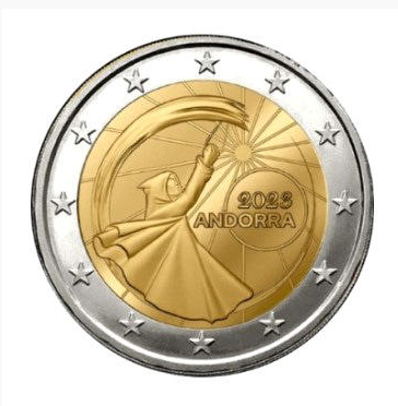Moneda de 2 euros, emesa per Andorra, dedicada a les festes del foc del Solstici d'Estiu als Pirineus (CE)