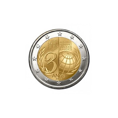 Moneda d'euro andorrana que commemora el 30è aniversari de l'ingrés del Principat a Nacions Unides