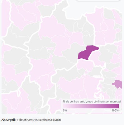 Situació actual de la incidència de la COVID-19 als centres educatius de l'Alt Urgell i de comarques veïnes (Dep. Educació)