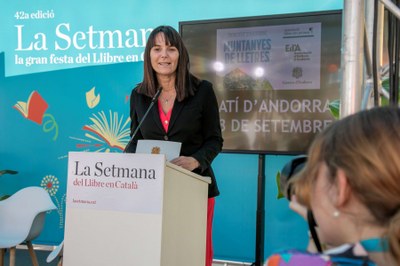 Intervenció de la ministra de Cultura i Esports d'Andorra, Mònica Bonell, a la Setmana del Llibre en Català (Foto: Govern d'Andorra)
