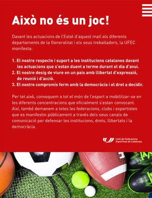 Manifest 'Això no és un joc!' (Unió de Federacions Esportives Catalanes)