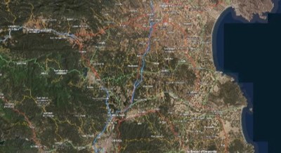 Mapa Base orto híbrida, amb superposició de toponímia i infraestructura viària (Imatge: ICGC)