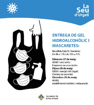 Lliurament gratuït de mascaretes i gel hidroalcohòlic a comerços i empreses de la Seu d’Urgell