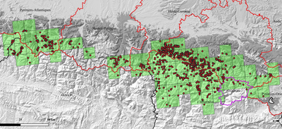 Mapa de localització de la presència d'óssos arreu dels Pirineus al llarg del 2023 (GSTOP)