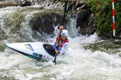 Maialen Chourraut, a la competició de K1 de la Copa del Món d'Eslàlom a la Seu (Foto: Agustí Cucurulls)