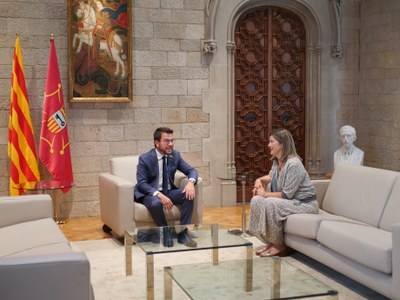 Reunió entre la síndica d'Aran, Maria Vergés, i el president de la Generalitat, Pere Aragonès (Foto: Conselh Generau Aran)