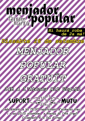 Menjador popular gratuït a l'Ateneu Alt Urgell