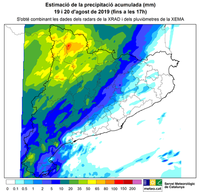 Estimació de precipitació acumulada, 19 i 20 d'agost (SMC)