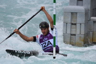 Miquel Travé, a la competició de C1M dels Mundials d'eslàlom, a Lee Valley (Foto: RFEP)
