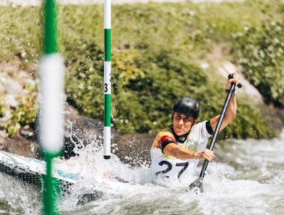 Núria Vilarrubla, a la primera jornada de la Copa del Món d'Eslàlom al Parc Olímpic del Segre (Foto: Canoe Slalom Seu)