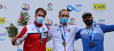 Podi de K1 masculí de la Copa del Món 2021 d'eslàlom a la Seu (Foto: ICF)