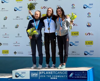 Mònica Doria, medalla de bronze en K1 femení a les finals de la Copa del Món d'Eslàlom a la Seu d'Urgell (Foto: Ràfting Parc)