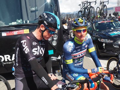 Chris Froome (Sky), a l'inici d'etapa de la Volta a Montferrer