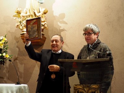 Mossèn Parés en un homenatge de la Germandat de Sant Sebastià