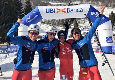 Marc Pinsach, Oriol Cardona, Kilian Jornet i Íñigo Albornoz, a la cursa de relleus dels Mundials (ISMF)