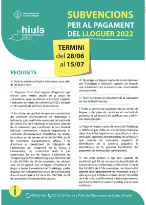 Subvencions per al pagament del lloguer