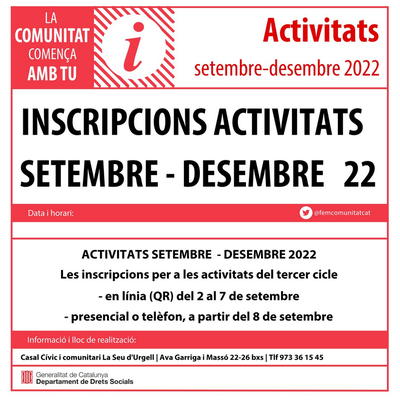 Obertes les inscripcions a les activitats del Casal Cívic i Comunitari de la Seu d'Urgell