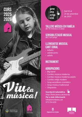 L'Escola Municipal de Música de la Seu d'Urgell obre el període de preinscripcions per al curs 2025-2026