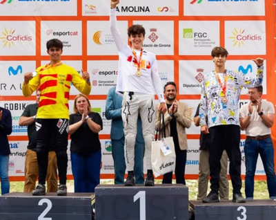 Oriol Cuadrat, campió de Catalunya absolut de descens amb BTT a La Molina (Foto: FCC)