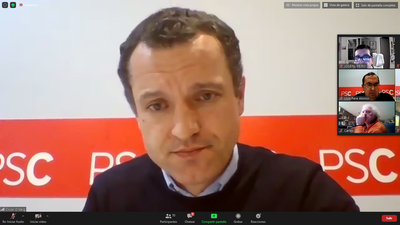 Òscar Ordeig, a la reunió telemàtica de la Federació del PSC a Lleida, Pirineu i Aran