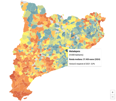 Mapa de renda familiar mediana de tots els municipis catalans, amb Matadepera i Sant Cugat del Vallès com els més rics (Foto: ACN)