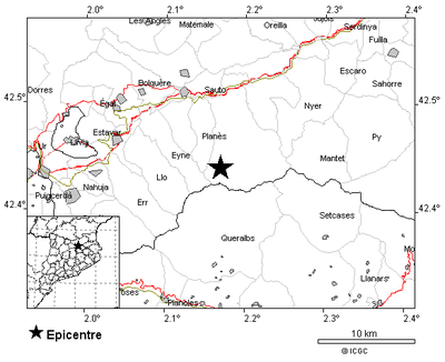 Terratrèmol al municipi de Planès, a l'Alt Conflent (Mapa: ICGC)
