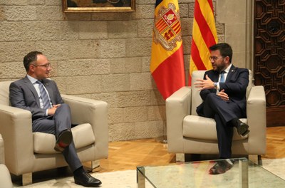 Reunió entre Xavier Espot i Pere Aragonès, aquest dimarts al Palau de la Generalitat (Foto: ACN)