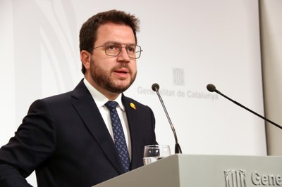 Roda de premsa de Pere Aragonès al Palau de la Generalitat (Foto: ACN)