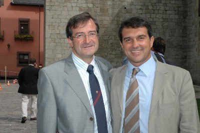 Pere Mentruit, amb el president del Barça, Joan Laporta
