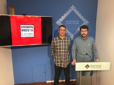 David Vallvé i Albert Batalla en la presentació de l'Escanyabocs 2018 (Foto: Ajuntament de la Seu)