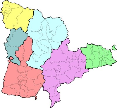 Mapa de l'Alt Pirineu i Aran, amb els límits municipals i comarcals
