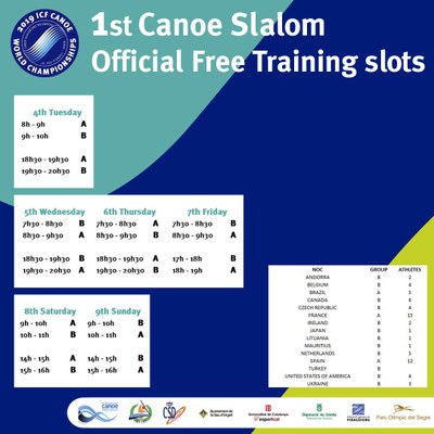 Esquema dels entrenaments oficials per al Mundial 2019 d'eslàlom