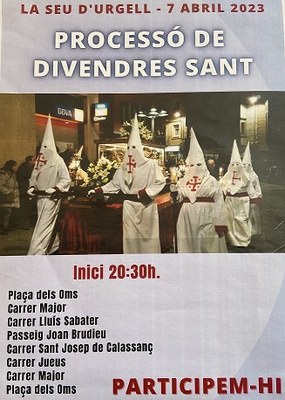 Processó del Sant Enterrament, aquest divendres al vespre a la Seu d'Urgell