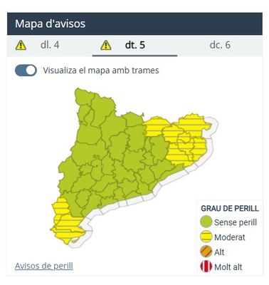 Avís meteorològic per dimarts 5 de novembre