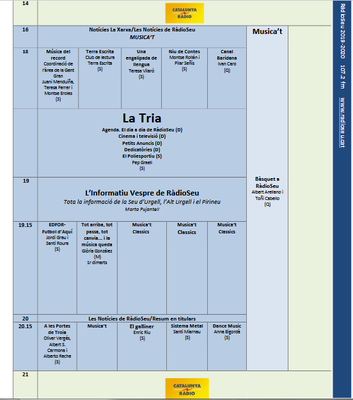 Programació 2020-2021 de RàdioSeu (tarda-vespre)