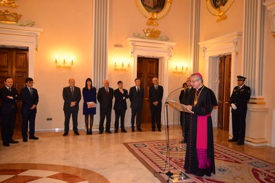 Joan-Enric Vives, a la recepció nadalenca (Foto: Bisbat d'Urgell)
