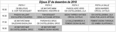 Quadre de partits del primer dia del Torneig de Nadal 2018 (Sedis Bàsquet)