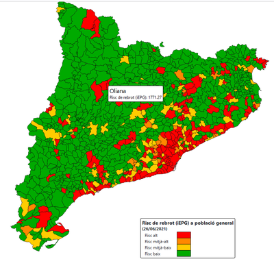 Risc de rebrot actual a Catalunya per municipis (Departament de Salut)