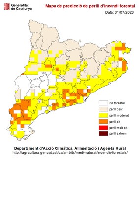 Mapa actual de risc d'incendi a Catalunya (Agents Rurals)