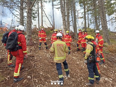 Bombers de Manchester participen en una crema prescrita a la Coma i la Pedra (Foto: Bombers Generalitat)