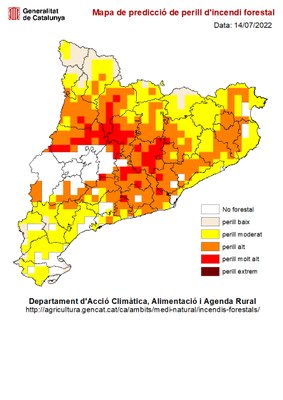 Mapa actual de risc d'incendi a Catalunya