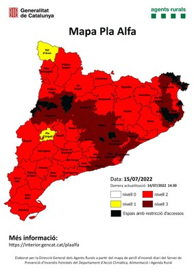 Mapa del Pla Alfa dels Agents Rurals per aquest divendres, 15 de juliol