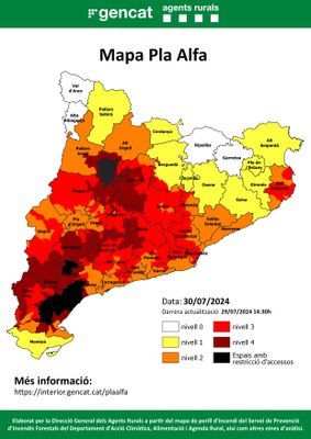 Mapa del Pla Alfa per avui dimarts 30/07/2024 (Agents Rurals)