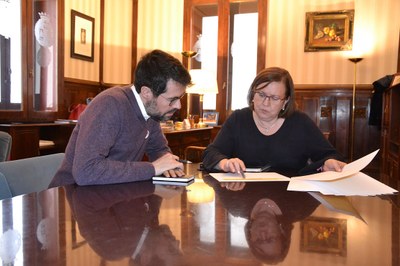 Albert Batalla i Rosa Maria Perelló, a la seu de la Diputació de Lleida