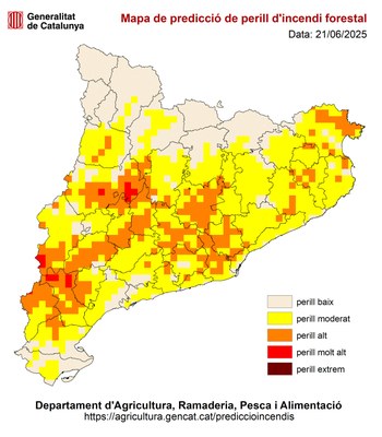 Mapa de risc d'incendi a Catalunya (Agents Rurals, 21/06/2025)