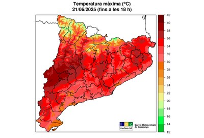 Temperatures màximes d’aquest dissabte (MeteoCat)