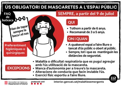 Obligatori l'ús de la mascareta