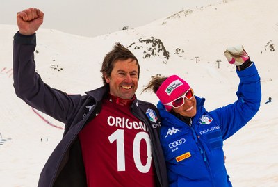 Simone Origone i Valentina Greggio, campions de la Copa del Món d'esquí de velocitat (Foto: Inforplanet)