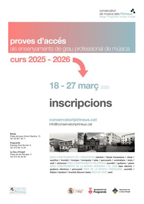 Preinscripció a la prova d'accés al Grau Professional de Música al Conservatori dels Pirineus