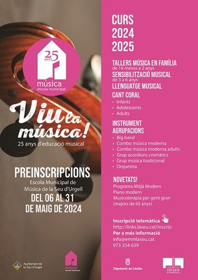 Preinscripcions a l'Escola Municipal de Música de la Seu